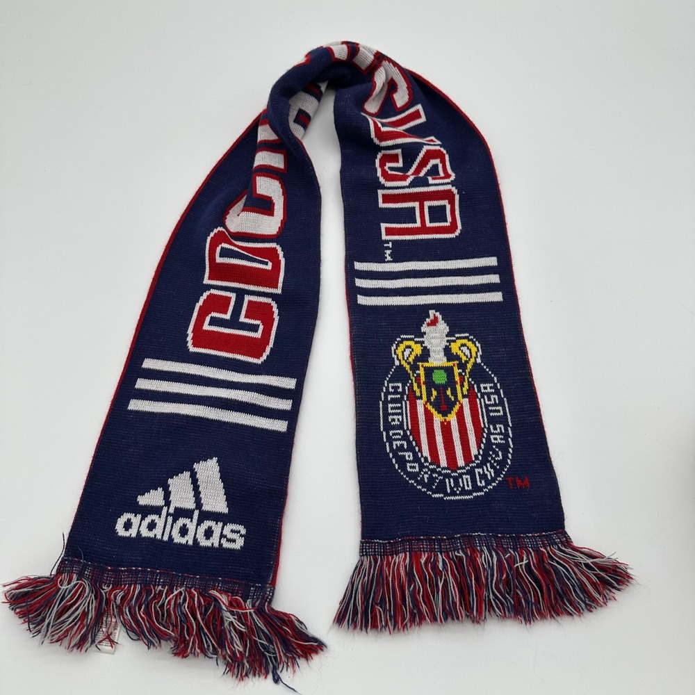 Adidas CD‎ Chivas USA MLS Soccer Scarf Reversible Navy Red Knit Fringe One Size